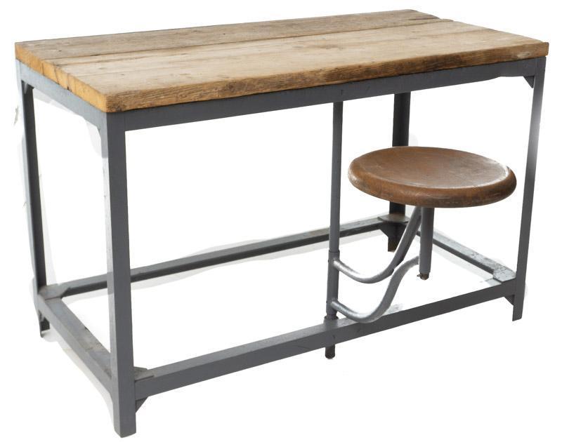 Industrial Work Table with Swinging Stool (1 of 3)