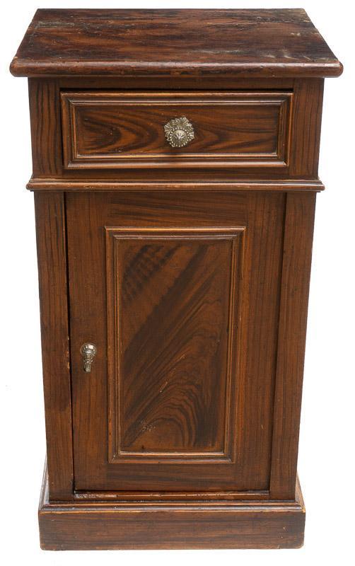 Rustic Night Stand: Rustic night stand, single-door, single-drawer 29" tall x 16" wide x 13.5" deep Condition: Damage to finish State-wide delivery is available for this item. Please email shipping@vogtauction.com or cal