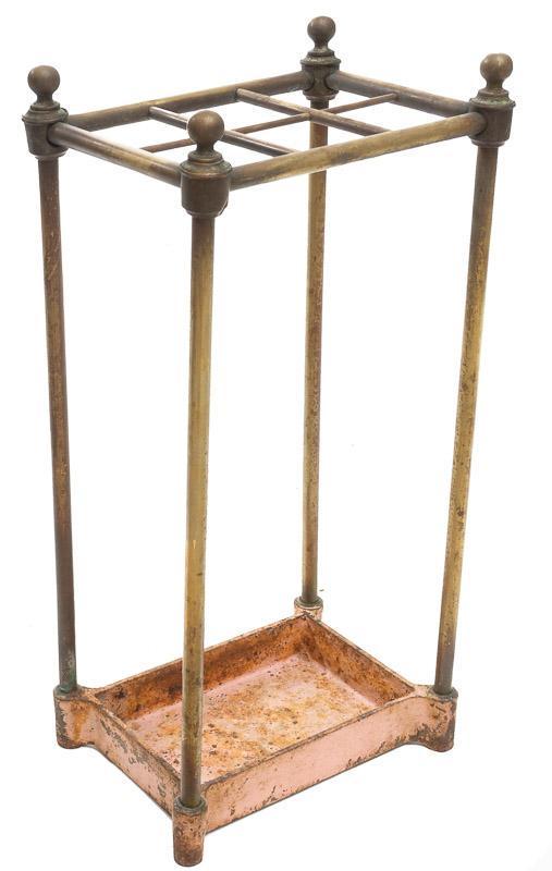 Brass Umbrella Stand: Brass umbrella stand, free standing 24" tall x 12.5" wide x 9" deep State-wide delivery is available for this item. Please email shipping@vogtauction.com or call 210-822-6155 for a quote. IN-HOUSE SHI