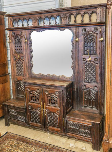 Louis XIII-Style Mirrored Hall Tree (1 of 1)