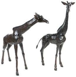 Pair of Tall Bronze Giraffe Statues