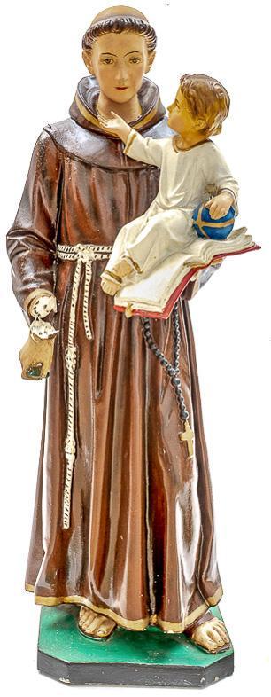 Plaster and wooden Saint Anthony Church Statue: Plaster and wooden statue portraying Saint Anthony, circa 1930 46" tall x 19" wide Condition: Damage to hand State-wide delivery is available for this item. Please email shipping@vogtauction.com or ca