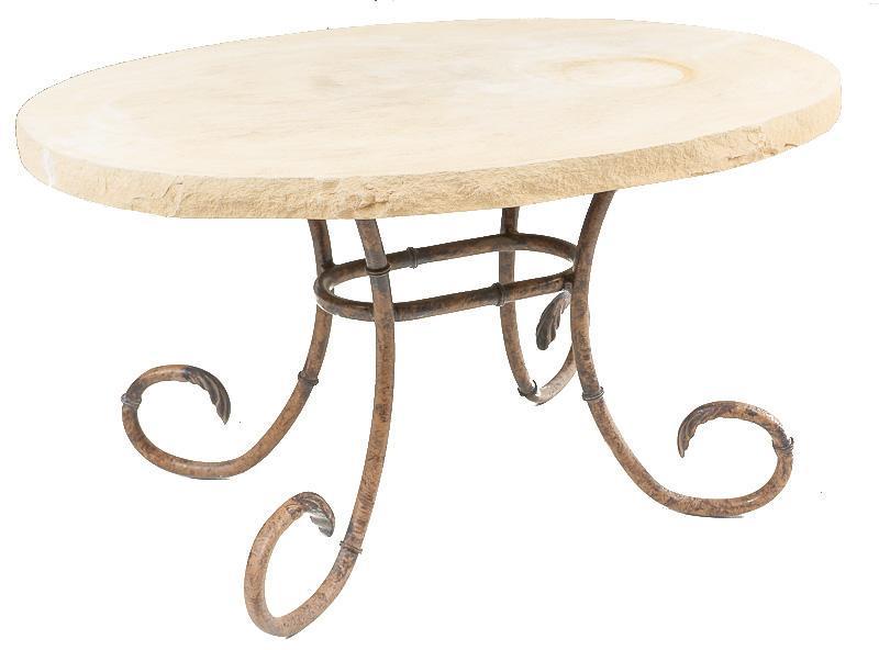 Faux Stone Oval Coffee Table: Provenance: The Estate of Barbara Kessler Banker Faux stone oval coffee table, aluminum base 21" tall x 38" wide x 26" deep State-wide delivery is available for this item. Please email shipping@vogtau