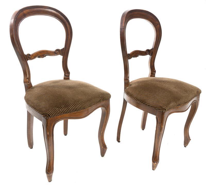 Pair of Louis Philippe-Style Dining Chairs: Pair of Louis Philippe-style dining chairs, upholstered sears, stud accents 38" tall x 18" wide x 19" deep/ Each State-wide delivery is available for this item. Please email shipping@vogtauction.com o
