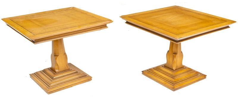 Pair of Art Deco Side Tables: Provenance: The Estate of Andy and Bea Copeland Pair of Art Deco side tables, geometric motif 17" tall x 22" wide x 22" deep/ Each State-wide delivery is available for this item. Please email shipping