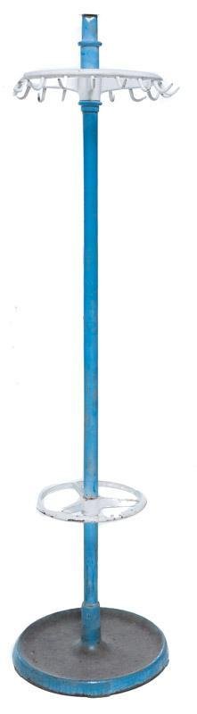 Vintage Cast Iron Coat Rack: Vintage cast iron coat rack, white and blue paint remnants 66" tall x 17" wide State-wide delivery is available for this item. Please email shipping@vogtauction.com or call 210-822-6155 for a quote. I