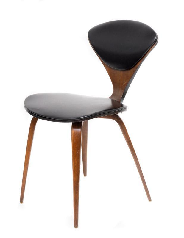 Mid-Century Norman Cherner Leather Office Chair: Mid-Century Norman Cherner leather office chair, wooden frame, straight legs 32" tall x 17" wide State-wide delivery is available for this item. Please email shipping@vogtauction.com or call 210-822-6