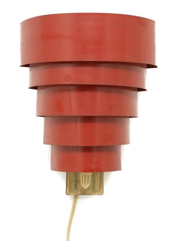 Art Deco Red Metal Wall Sconce: Provenance: A San Antonio, TX Estate Art Deco 5-tiered red metal wall sconce lamp 9" tall x 7" wide