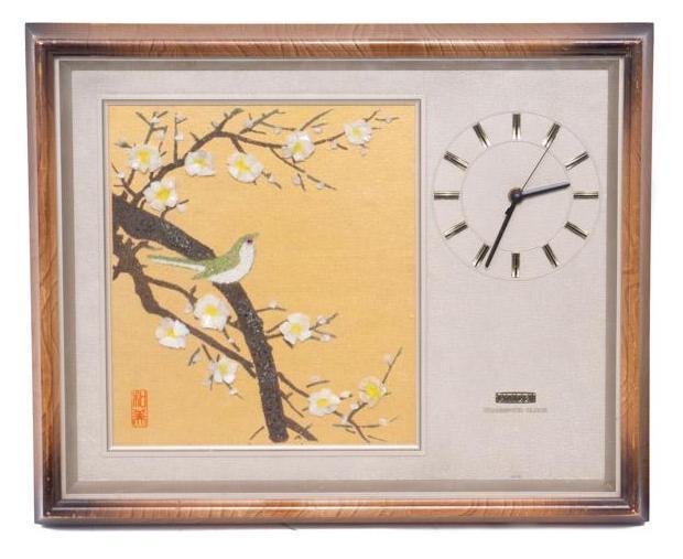 Citizen Japan Transistor Wall Clock with Set Stones: Provenance: A San Antonio, TX Estate Citizen Japan Transistor wall clock with set stones, Asian-style bird motif 16" tall x 19" wide