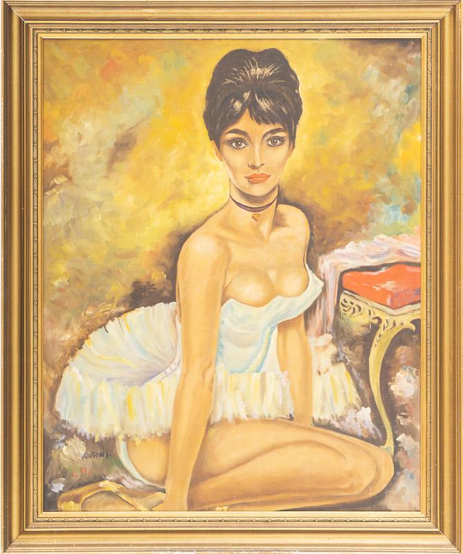 Antoni, Ballerina, Oil on Canvas: Antoni, Ballerina, Oil on Canvas, framed 37" tall x 30.5" wide State-wide delivery is available for this item. Please email shipping@vogtauction.com or call 210-822-6155 for a quote. IN-HOUSE SHIPPING