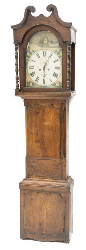 George III, D. Jones of Newtown Tall Case Clock: D. Jones of Newtown tall case, clock, George III, secondary dial, includes weights 87" tall x 21" wide x 10.5" deep State-wide delivery is available for this item. Please email shipping@vogtauction.co