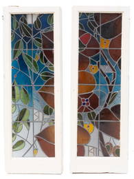 Pair of Stained Glass Panes, Art Deco Motif