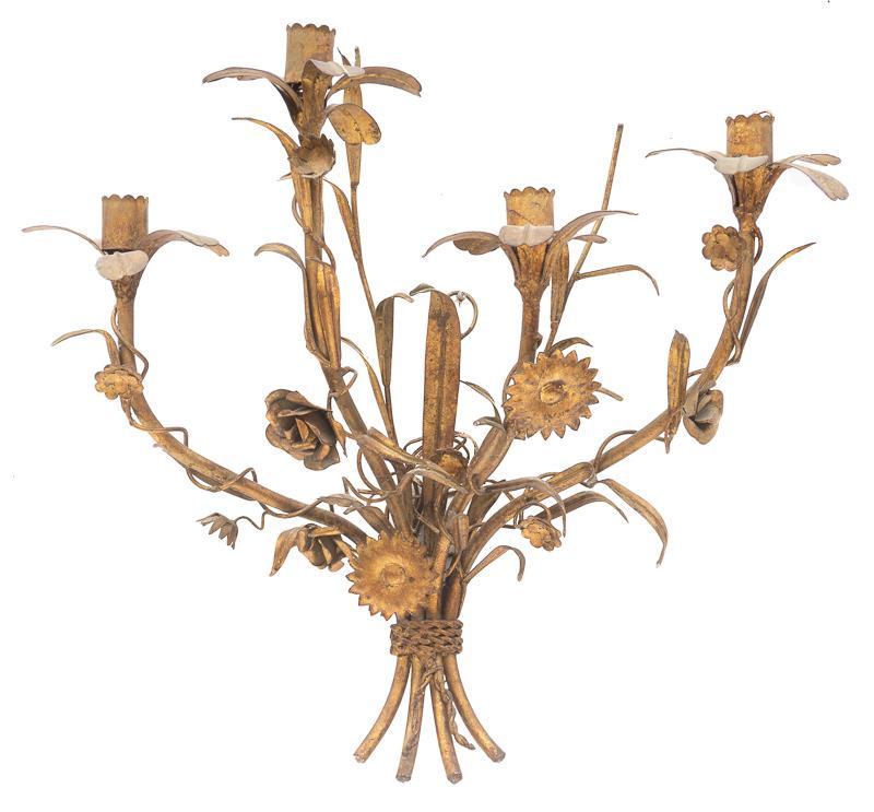 Italian-Style Candelabra Floral Wall Sconce: Italian-style candelabra wall sconce, 4-candle holders, wheat motif 19" tall x 20" wide x 9" deep