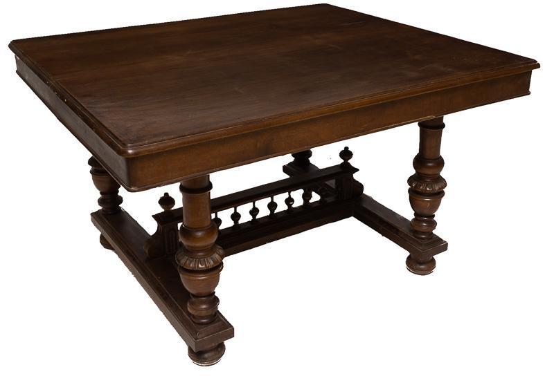 Henri II-Style Dining Table: Henri II-style dining table, finial accents, stretchered legs, 19th century 29" tall x 50" wide x 43" deep State-wide delivery is available for this item. Please email shipping@vogtauction.com or call