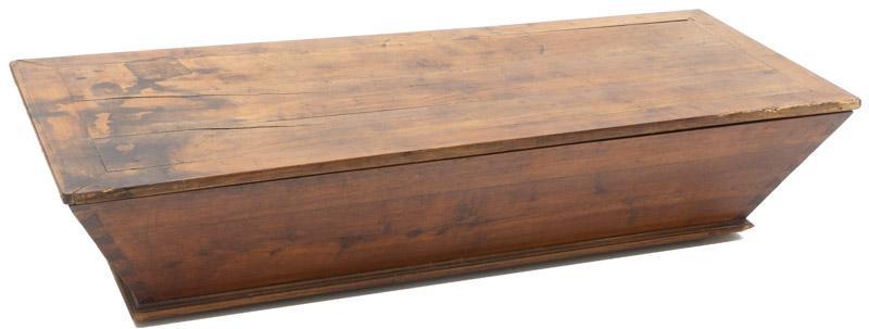 Dough Trough on Stand: Dough box from Provence, France, 1900, carved harvest motif, hinged lid, on stand 30.5" tall x 59.5" wide x 24.5" deep State-wide delivery is available for this item. Please email shipping@vogtauction