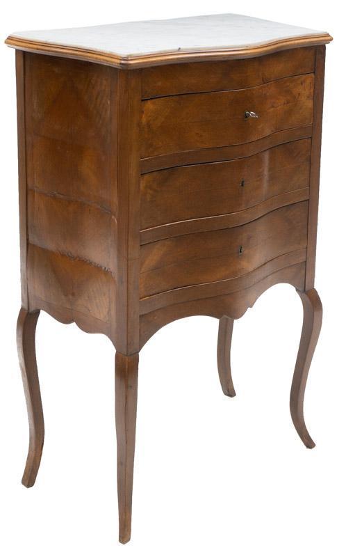 Marble Top Louis XV-Style Commode: Marble top Louis XV-style commode, white marble, 3-drawers, includes key 41.5" tall x 26.5" wide x 16" deep State-wide delivery is available for this item. Please email shipping@vogtauction.com or cal