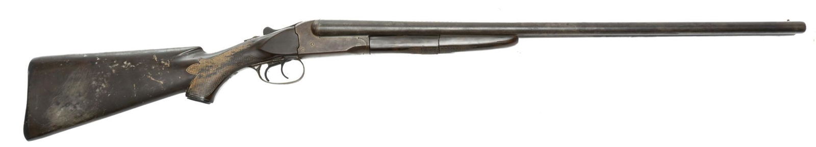 J. Stevens Arms Co. Springfield Side-by-Side 16-Gauge: Serial: 5100 Manufacturer: J. Stevens Arms Co. Model: Springfield Caliber: 16 Ga. Barrel length: Condition: Poor; stock is cracked and loose Provenance: The Estate of Earl Mayfield (San Antonio, TX) N