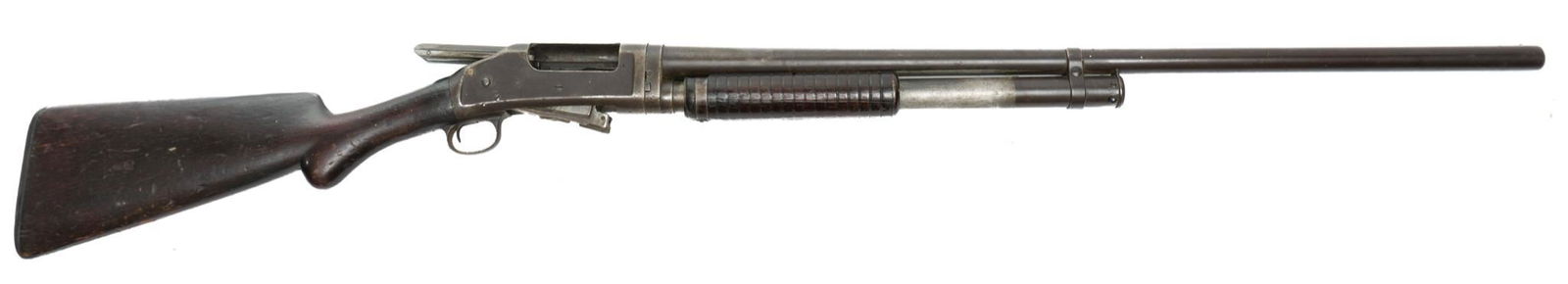 Winchester 12-Gauge Pump Action Shotgun: Serial: 385715 Manufacturer: Winchester Model: N/A Caliber: 12 Ga. Barrel length: Condition: Poor Provenance: The Estate of Earl Mayfield (San Antonio, TX) NOTICE: All sales of firearms are subject to