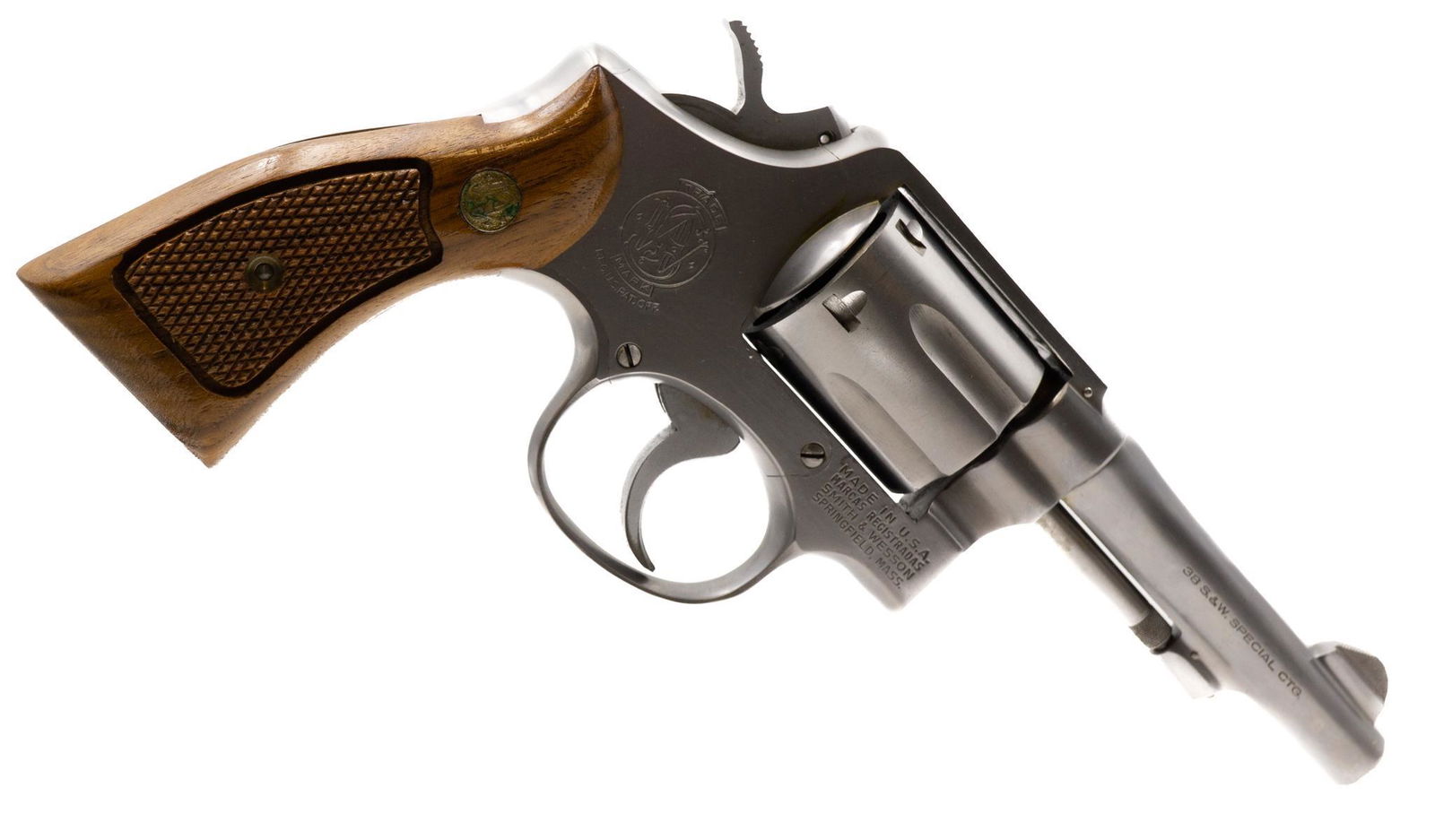 Smith & Wesson Model 64 .38 SPL Revolver: Serial: D503265 Manufacturer: Smith & Wesson Model: 64 Caliber: .38 SPL Barrel length: Condition: Good w/ Box Provenance: The Estate of Earl Mayfield (San Antonio, TX) NOTICE: All sales of firearms ar