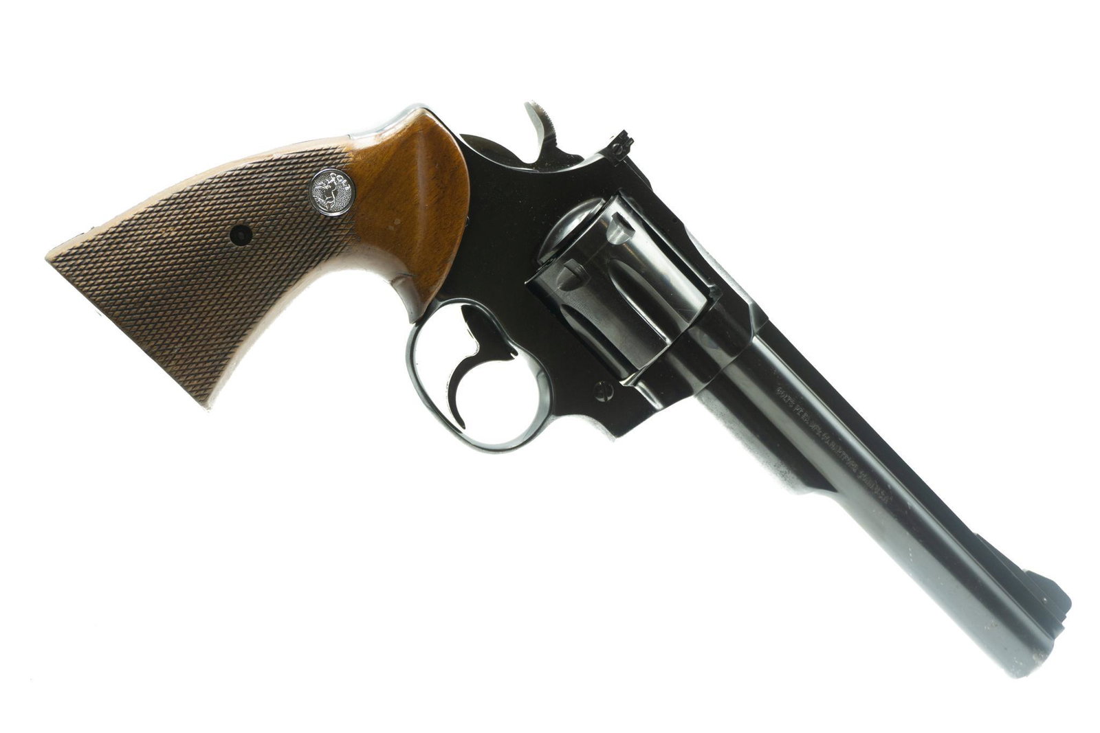 Colt Trooper MK III .357 Mag Revolver: Serial: J26075 Manufacturer: Colt Model: Trooper MK III Caliber: .357 Mag Barrel length: Condition: Fair; ding on top of barrel; chip in wood grip Provenance: Schertz, TX Estate NOTICE: Al