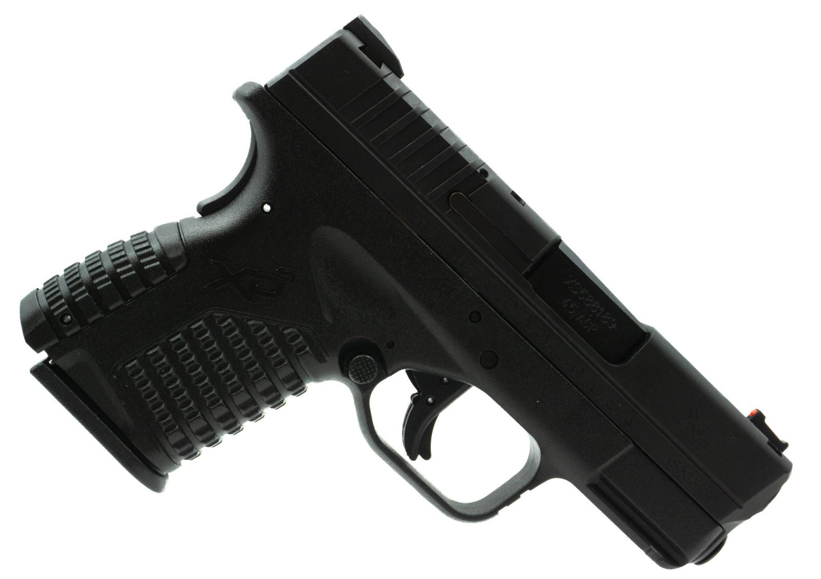 Springfield XDS .45cal Pistol: Serial: XS588189 Manufacturer: Springfield Model: XDS Caliber: .45 Barrel length: Condition: Excellent w/ original case and kit: holster, mag holster, extra magazine with extended grip Provenanc