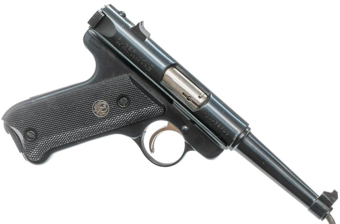 Ruger Mark II Standard Pistol: Serial: 18-75700 Manufacturer: Ruger Model: Mark II Caliber: .22LR Barrel length: Condition: very good Provenance: The Estate of Dr. Thomas Romo, Jr. (San Antonio, Texas) NOTICE: All sales of firearms