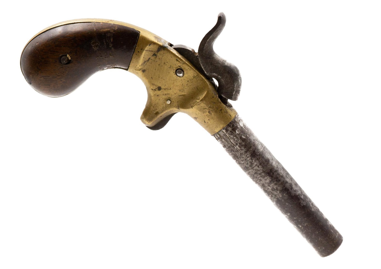 American Standard Tool Co. "Hero" Gambler's Boot Pistol: Serial: No SN Manufacturer: American Standard Tool Co. Model: "Hero" Caliber: unknown Barrel length: 3" Condition: Fair; hammer spring broken Provenance: Schertz, TX Estate No FFL required. In-house n