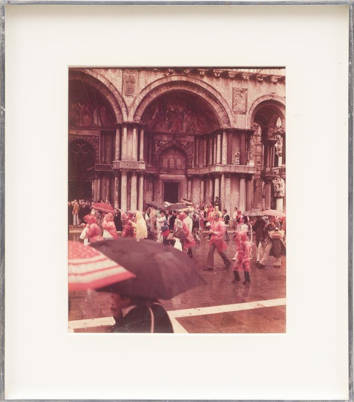 Max Kozloff, "Tourists in the Rain, Venice, 1979": Provenance: An Olmos Park, TX Estate Max Kozloff, "Tourists in the Rain, Venice, 1979", photographic print, framed, artist and piece info on back 18.5" tall x 17" wide