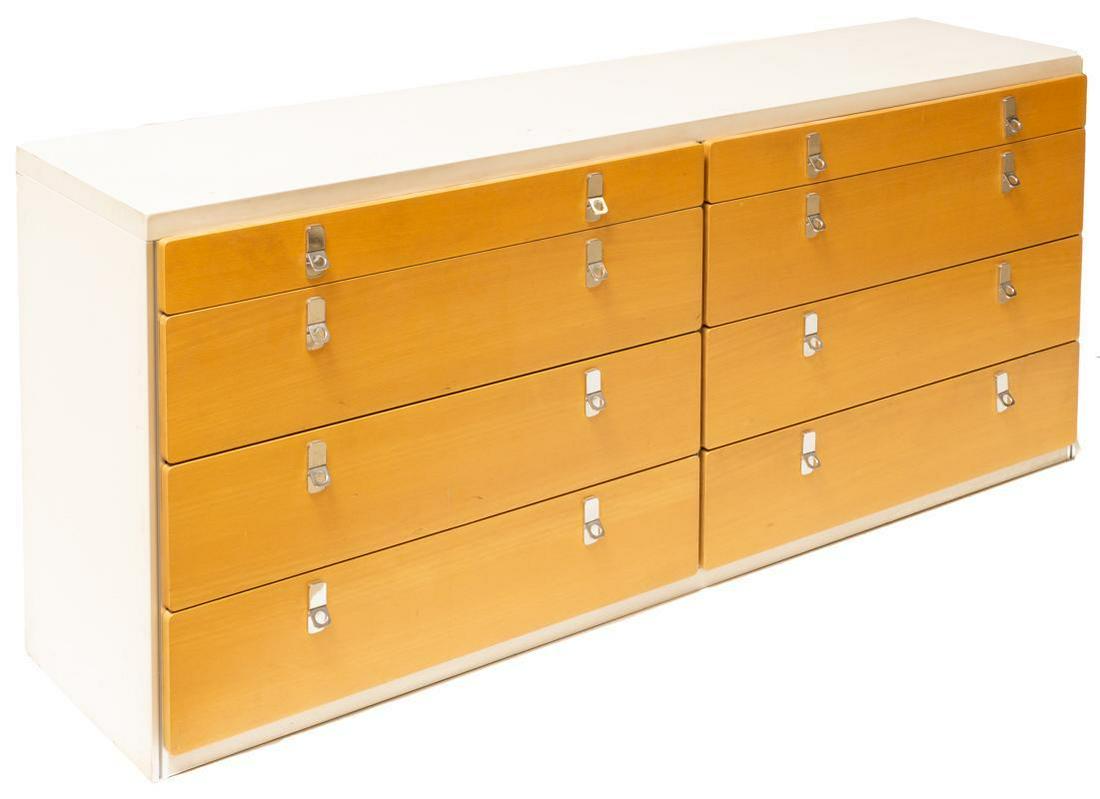 Mid-Century Maurice Villency New York Dresser: Mid-Century Maurice Villency New York dresser, chrome drawer pulls, 8-drawers, dual tone, maker identification in drawer 29" tall x 69.5" wide x 18" deep State-wide delivery is available for this item