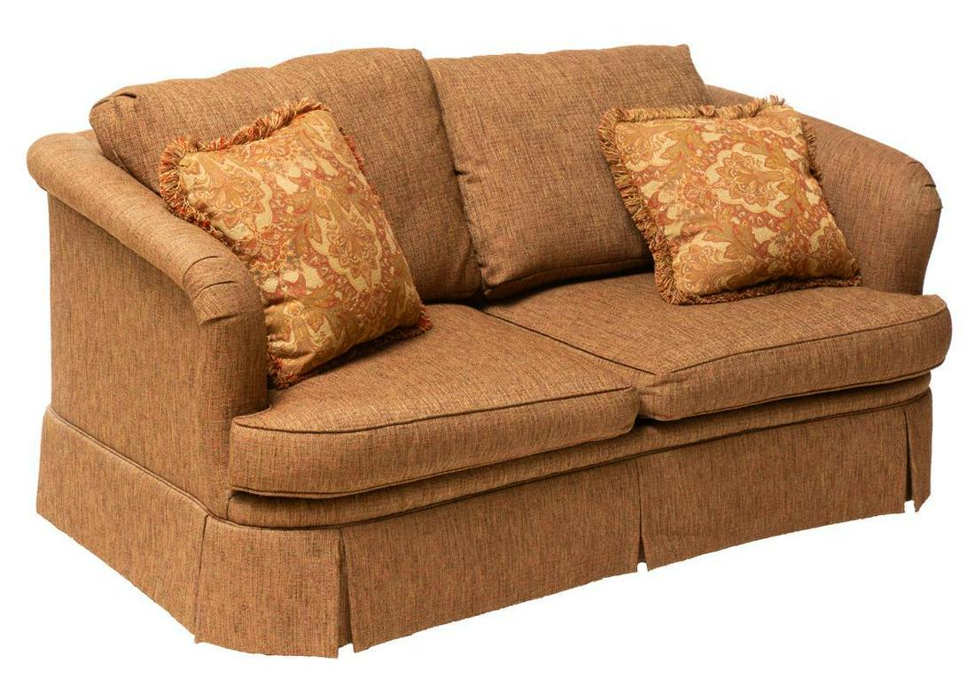 Mid-Century Sleeper Sofa: Mid-Century sleeper sofa, 2-seat, upholstered, 4-cushions, pop-out mattress, metal frame, includes 2-pillows 32" tall x 70" wide x 39.5" deep State-wide delivery is available for this item. Please ema