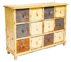 Rustic Painted Wooden Bank of Drawers