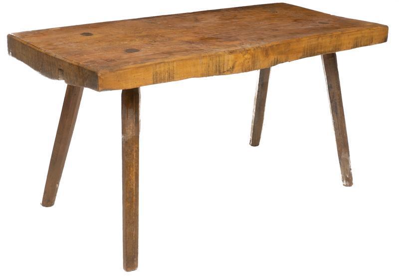 Rustic Farmhouse Bench: Rustic farmhouse bench, pin legs 31" tall x 61.5" wide x 27.5" deep State-wide delivery is available for this item. Please email shipping@vogtauction.com or call 210-822-6155 for a quote. IN-HOUSE SHI