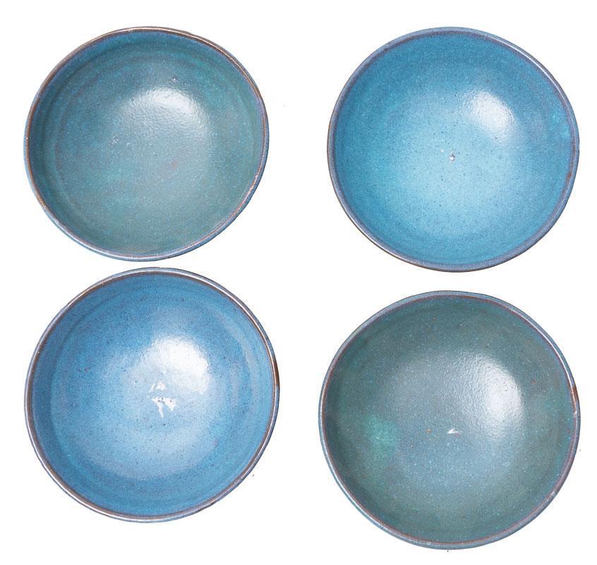 Set of 4 Harding Black (1912-2004): Provenance: Charlott's Antiques of San Antonio, TX Harding Black (1912-2004), set of 4, bowl, glazed 2.5" tall x 6" wide A ceramist, sculptor, painter, bricklayer, teacher, Black graduated from Bracke