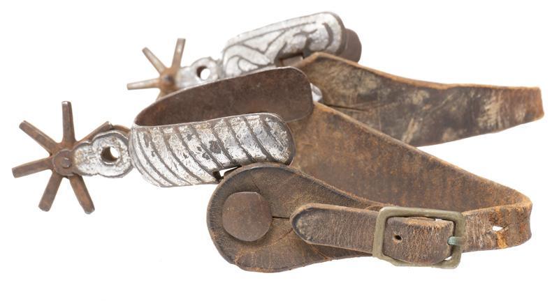 Early Silver Mounted Chihuahua Spurs: Provenance: An Alamo Heights, TX Estate Early Silver Mounted Chihuahua Spurs