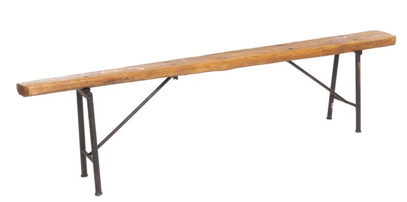 Rustic Schoolhouse Bench: Rustic schoolhouse bench, wooden seat with metal base 20.5" tall x 79" wide x 7.5" deep State-wide delivery is available for this item. Please email shipping@vogtauction.com or call 210-822-6155 for a