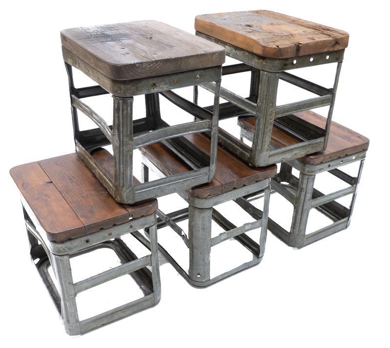 Set of 5 Farmhouse Galvanized Crate Stools (1 of 3)
