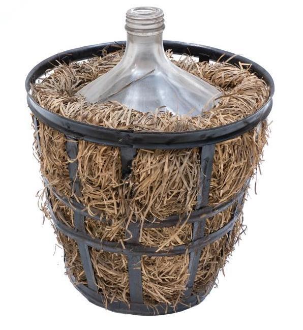 Vintage Hand Blown Glass Carboy in Metal Basket (1 of 3)