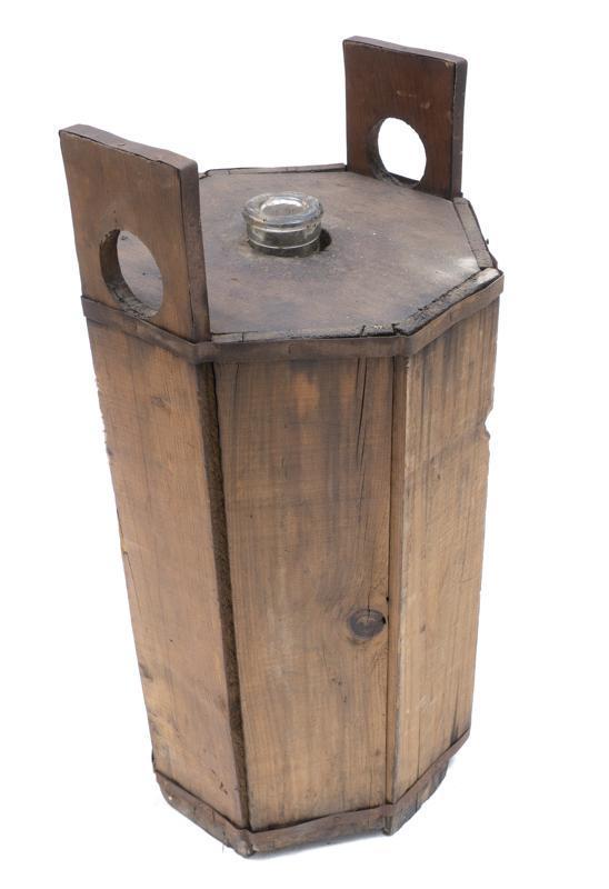 Vintage Hand Blown Glass Carboy in Wooden Basket (1 of 2)