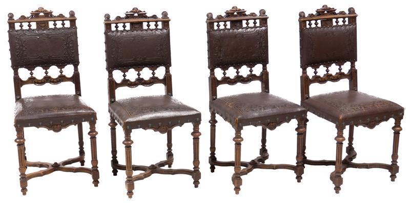 Set of 4 Spanish Leather Castle Chairs (1 of 3)
