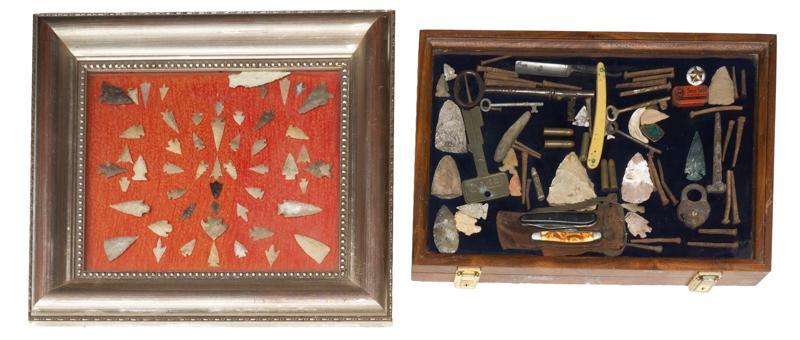 Pair of Framed Arrow Head Point Displays and Tools (1 of 1)