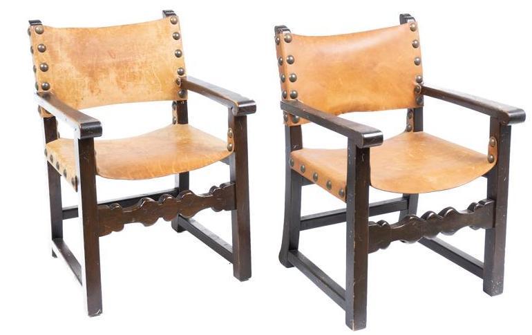 Pair of Spanish Hacienda Leather Arm Chairs (1 of 3)