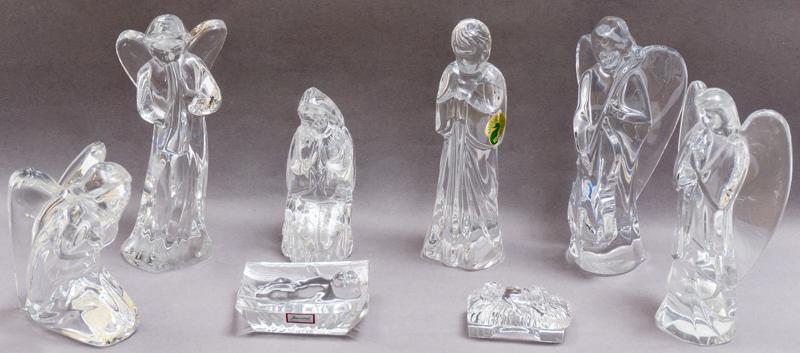 Baccarat and Waterford, 8 Piece Crystal Nativity Scene: Provenance: The Estate of Mary Ann Delmer, San Antonio, TX Baccarat and Waterford, 8 piece crystal Nativity scene, all pieces are marked 6"h x 3"w x 3"d/ largest