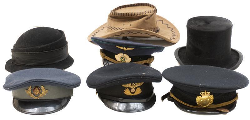 Lot of 7 Vintage Military Hats, Includes USSR: Lot of 7 vintage military hats, includes USSR and German examples 5"h x 13"w x 12"d/ largest