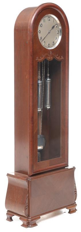German-Style Arched Tall Case Clock: German-style arched tall case clock, arched top, includes weights and pendulum 74"h x 26"w x 11"d State-wide delivery is available for this item. Please email shipping@vogtauction.com or call 210-822-