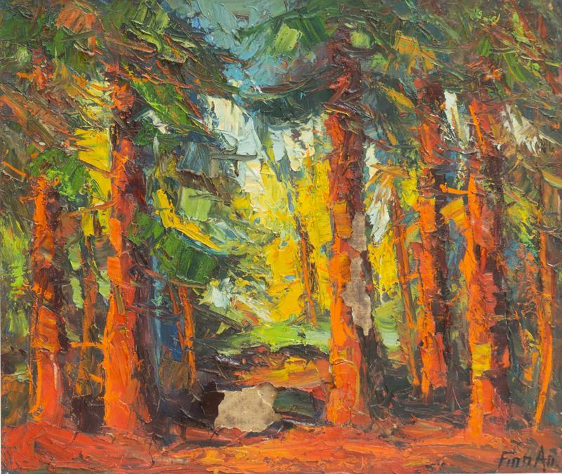 Finn Anderson (B. 1909), Forest: Finn Anderson (B. 1909), Forest, impasto pallet knife oil on canvas, framed 31"h x 35"w Condition: Major losses to paint on bottom State-wide delivery is available for this item. Please email shipping