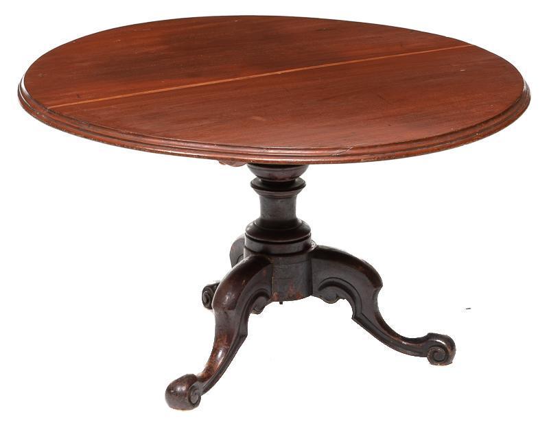 Queen Anne Tilt Top Table: Queen Anne tilt top dining table, claw and ball tripod base, textured top 28.5"h x 46"d State-wide delivery is available for this item. Please email shipping@vogtauction.com or call 210-822-6155 for a