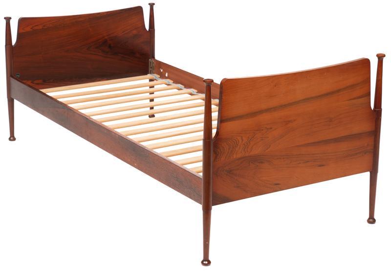 Mid-Century Danish Child's Bed Frame: Mid-Century Danish child's bed frame, includes slats, European mattress size, marked "Danish" 30"h x 77"w x 36"d/ frame size, 74"w x 34"d/ mattress size State-wide delivery is available for this item.