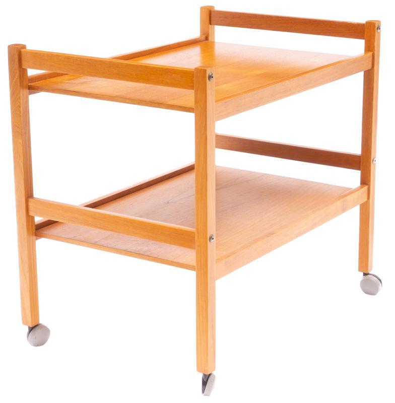 Mid-Century Tea Trolley: Mid-Century tea trolley, 2-tiers, on casters 20"h x 25.5"w x 16"d State-wide delivery is available for this item. Please email shipping@vogtauction.com or call 210-822-6155 for a quote. IN-HOUSE SHIPP