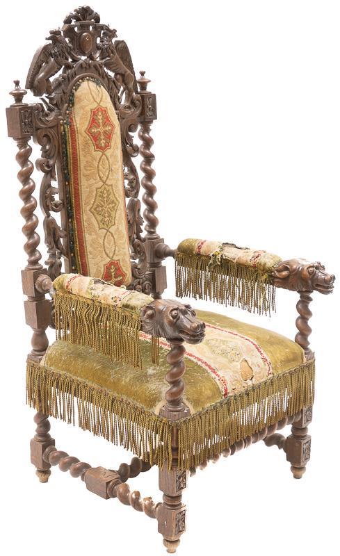 Henri II-Style Heavily Carved Castle Chair (1 of 3)