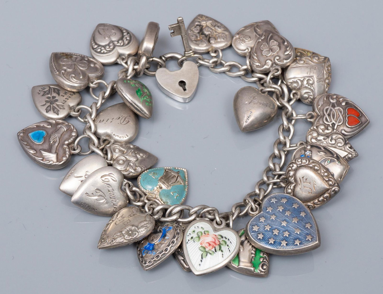 Antique Sterling Silver Puffy Heart Bracelet (1 of 3)